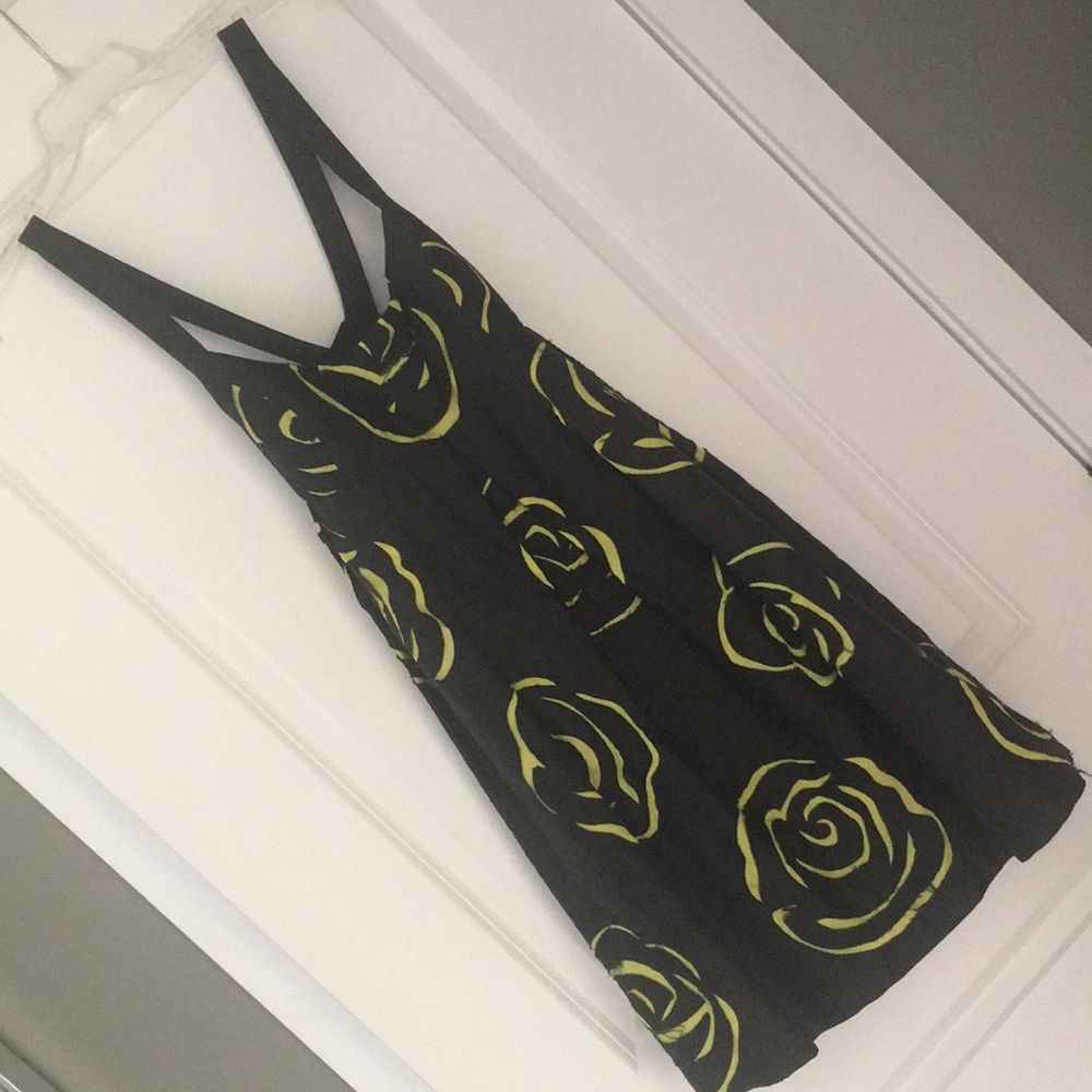 INC 100% silk dress with frayed roses